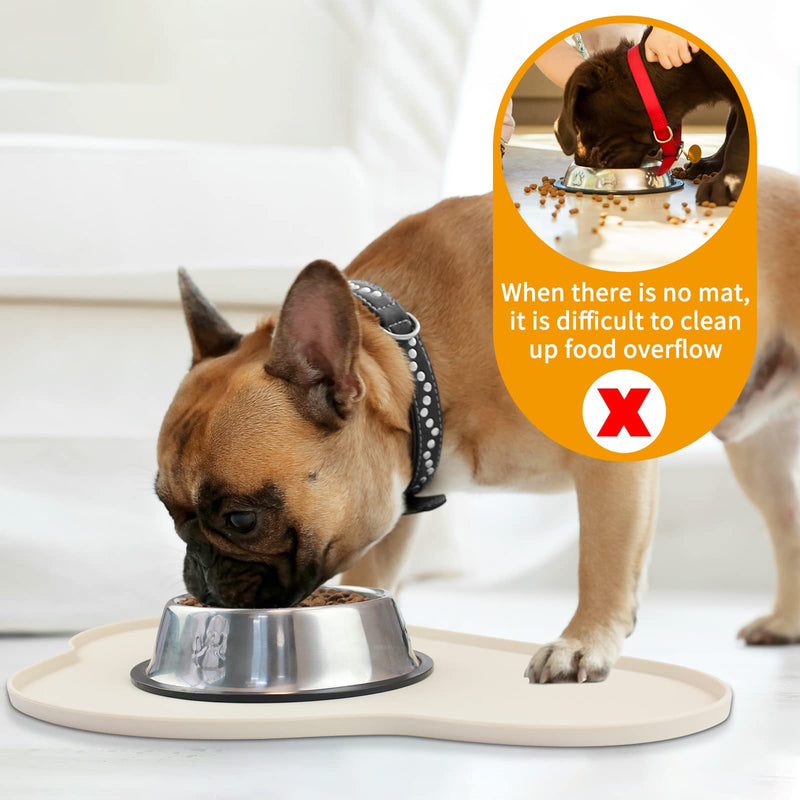 Ptlom Silicone Pet Placemat for Dogs and Cats, Non-Slip Waterproof Dog Feeding Bowl Mats for Food and Water, Small Medium Large Pet Puppy Tray Mat Prevent Residues from Spilling onto The Floor, Beige