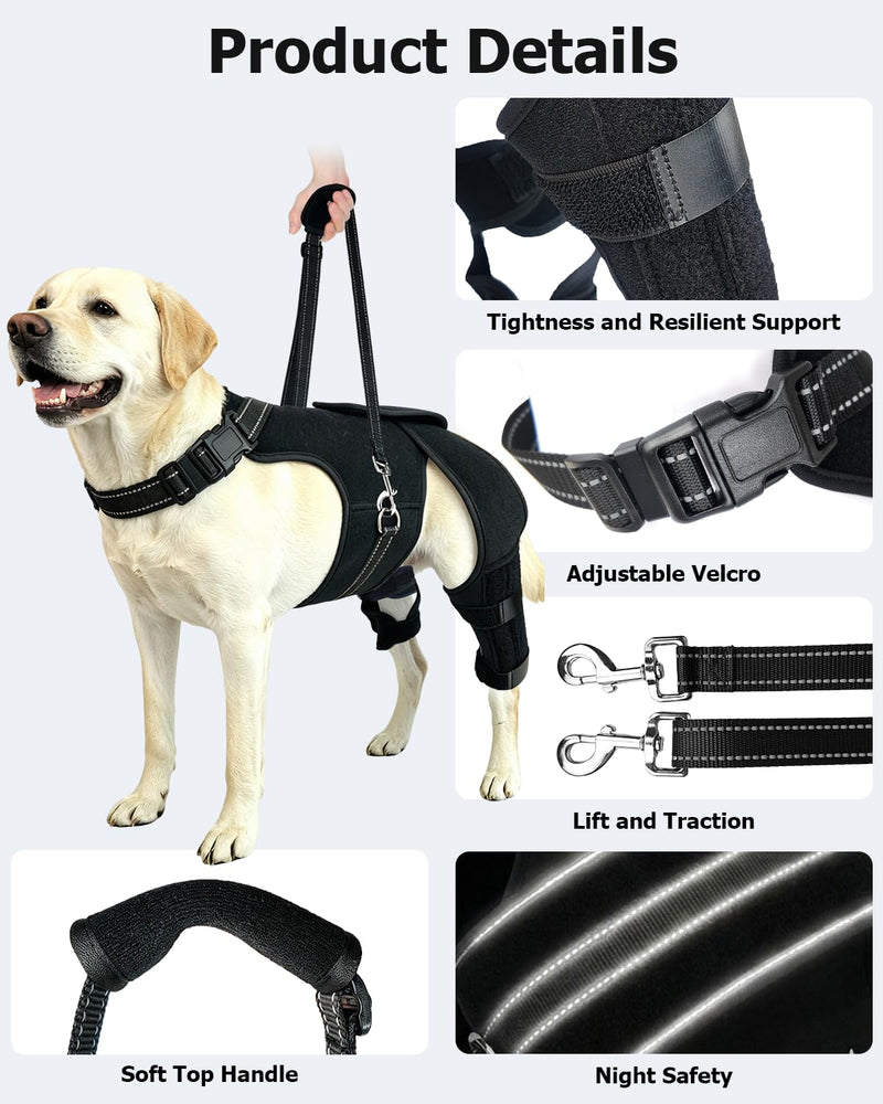 2-in-1 Dog Knee Brace and Lift Harness, Adjustable Back Leg Support with Stabilizers for ACL Recovery & Joint Care, Dog Sling for Hind Legs, Mobility Aid for Elderly Dogs with Luxating Patella (M) M