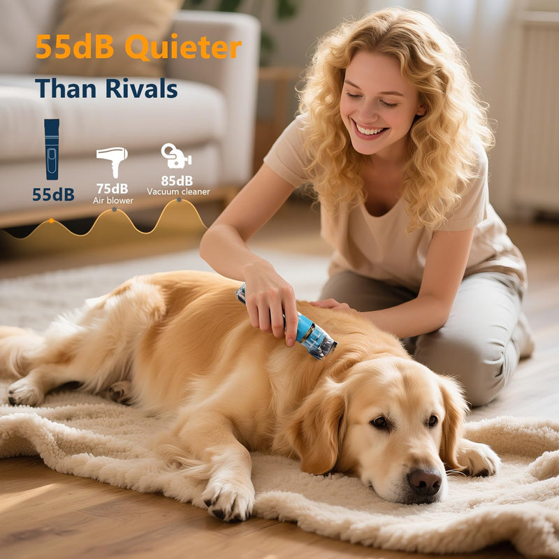 Dog Clippers for Grooming Thick Hair - Professional 50dB Low Noise Cordless Clipper with Titanium Blades & Detachable IPX5 Waterproof Head for Matted Coats, Dogs, Cats and All Pets Cyan Blue - PawsPlanet Australia