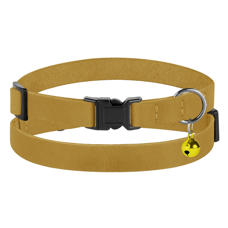 Breakaway Cat Collar Leather with Removable Bell - 13 Colors Available - Soft Adjustable Girl Boy Safety Lightweight Pet Kitten Collars Pink Brown Blue Green Red Orange Black (Mustard) Mustard - PawsPlanet Australia