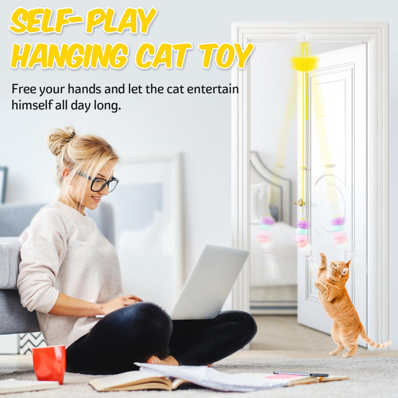 Coppthinktu 8 PCS Interactive Cat Feather Toys Hanging Cat Toys, Door Hanging Cat Toy Cat Teaser Retractable Cat Door String Toys Mouse Hunting Toy for Indoor Cat Kitten Self Play Chase Exercise