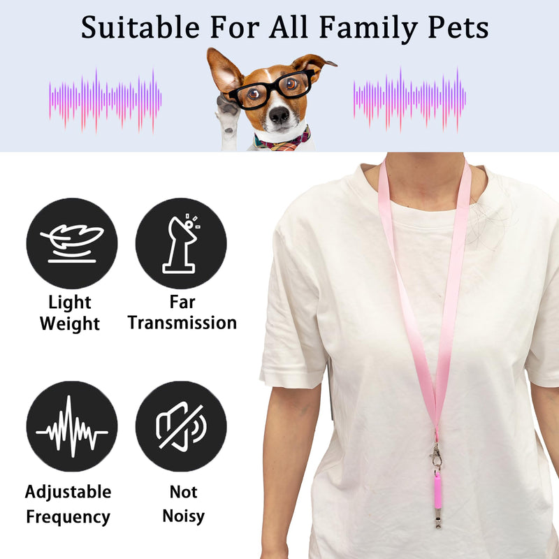 Professional Dog Training Whistle with Lanyard, 3 Adjustable Levels, Ultrasonic Anti-Barking Tool (Pink) Pink