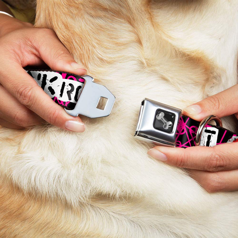 Buckle-Down Dog Collar Seatbelt Buckle I Heart Punk Rock Safety Pins Black Fuchsia White 11 to 17 Inches 1.0 Inch Wide, Multicolor (DC-W30917-M) 1" Wide - Fits 11-17" Neck - Medium - PawsPlanet Australia