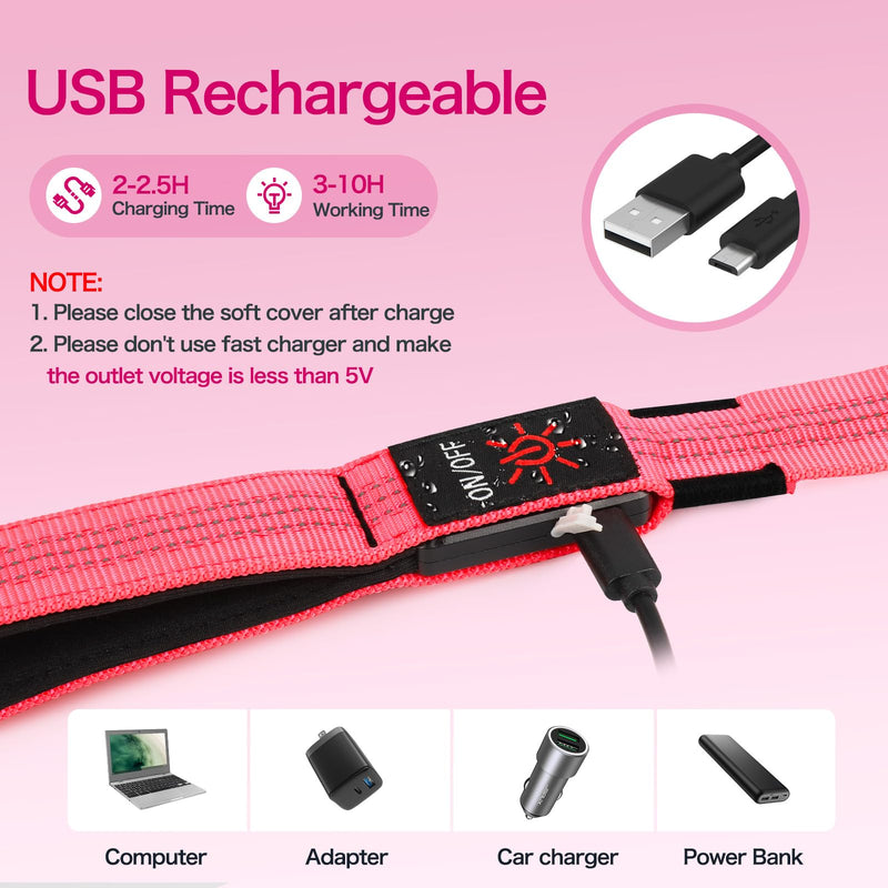 Weesiber Light Up Dog Leash, 4ft LED Dog Leash Rechargeable Puppy Lead Waterproof Safety Glow in The Dark Pet Lights for Night Walking (Pink) Pink - PawsPlanet Australia