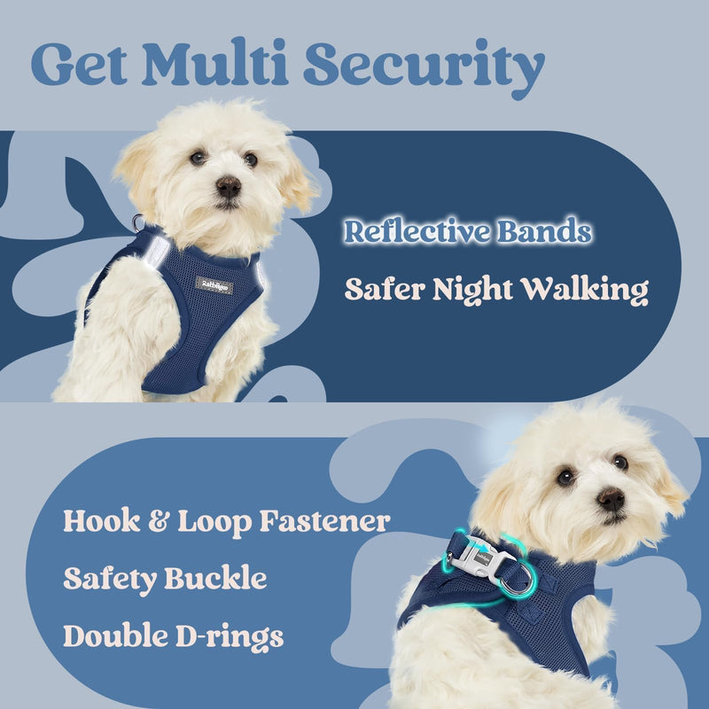 rabbitgoo Small Dog Harness, Step-in Soft Mesh Puppy Vest with Safety Buckle, Breathable Reflective Pet Harness for Small Sized Dogs, Navy Blue S S(Chest:15.1"-16.5") - PawsPlanet Australia