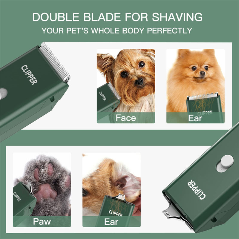 2-in-1 Professional Dog Grooming Kit - Low Noise, Waterproof, USB Rechargeable, and Safe Ceramic Blade - Gift for Dogs and Cats (Green) Map005-green - PawsPlanet Australia