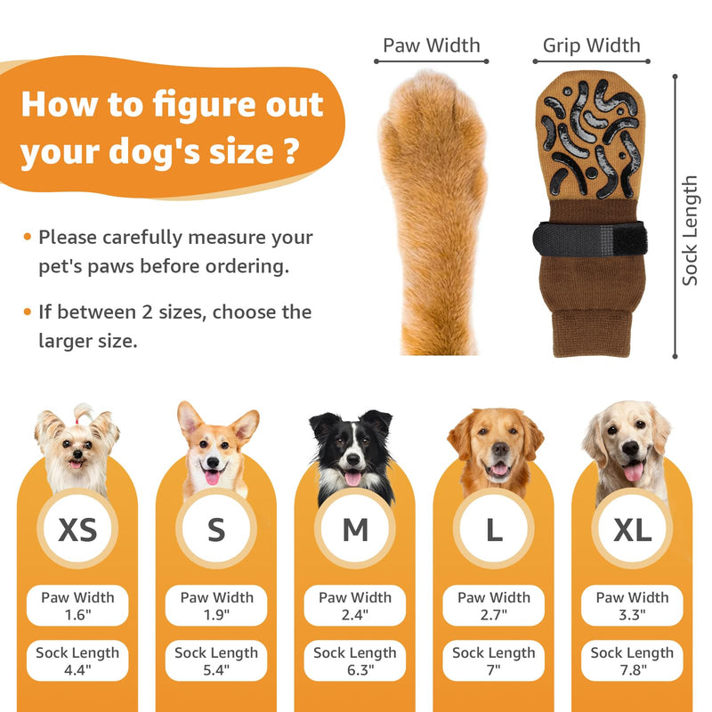 Double Sides Non-Slip Dog Socks to Prevent Licking Paws - Strong Traction for Paw Protector, Senior Dogs, Hardwood Floors, Dog Booties with Grippers - Size Large Caramel Large(Pack of 4) - PawsPlanet Australia