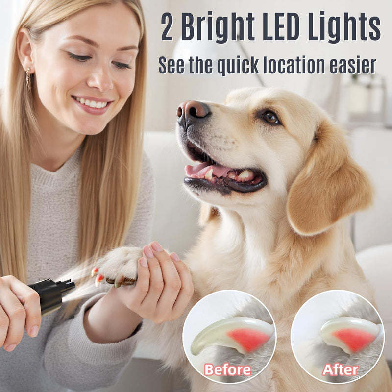 Casfuy New 6-Speed Dog Nail Grinder - 50% More Power Dog Nail Trimmers with 2 LED Lights Quiet 7h Running Time Electric Pet Nail Grinder File Toenail Grinder for Large Medium Small Dogs & Cats (Black) Black