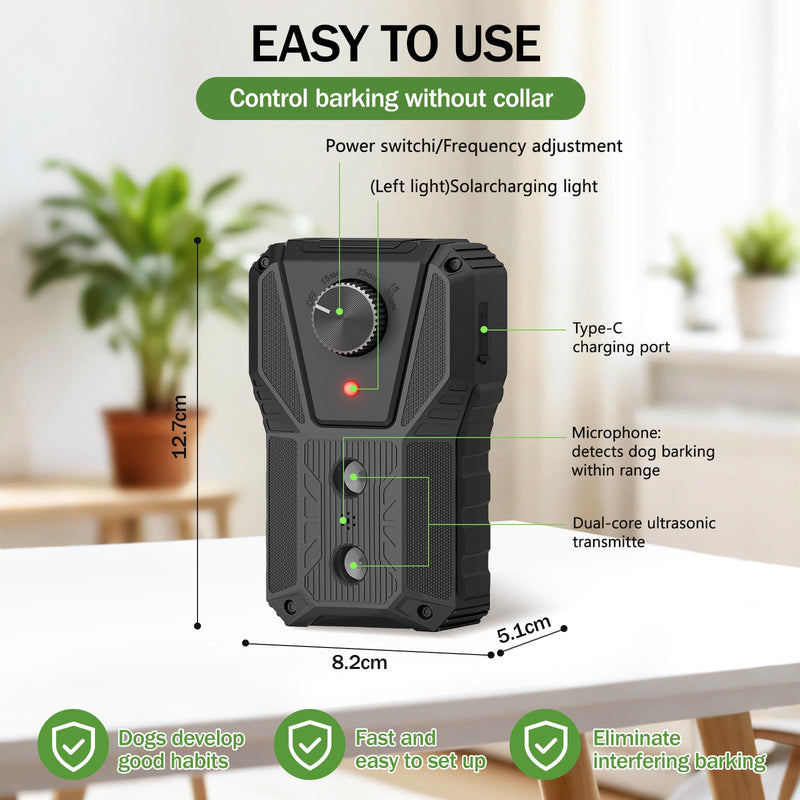 QHZ Solar-Powered Ultrasonic Bark Deterrent Device Solar and USB Charging Three-Mode Ultrasonic Bark Control Unit Suitable for Home/Garden/Farm Waterproof Outdoor Dog Bark Control Device Black