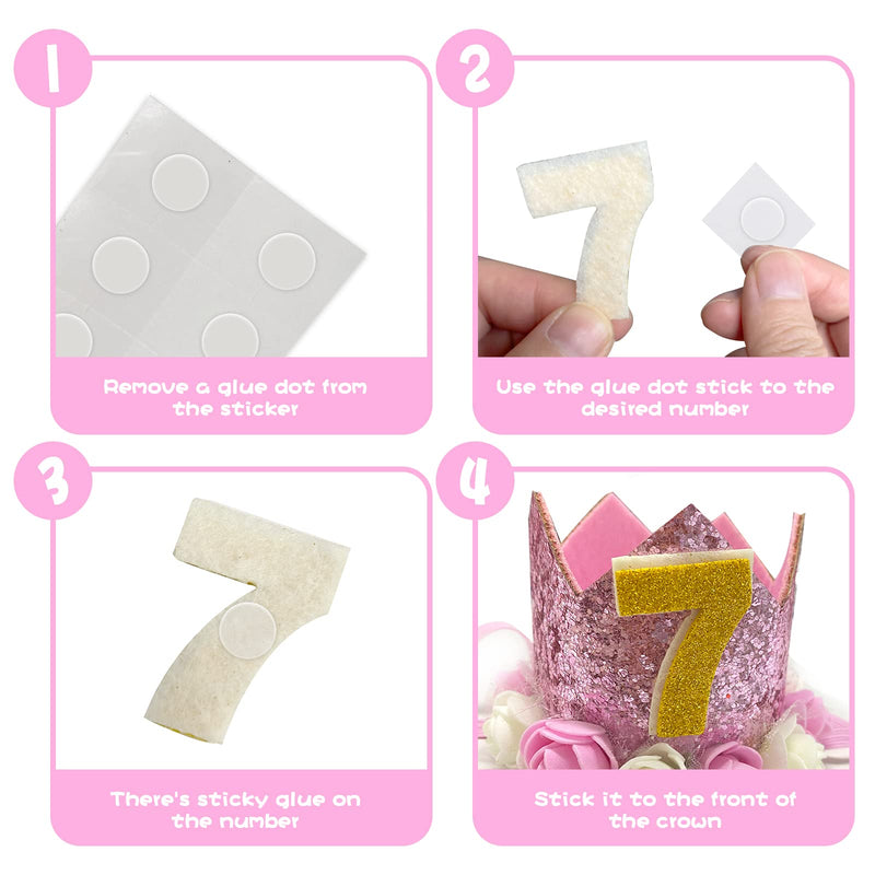 Pet Crown Hat Dog Birthday Hat Reusable Birthday Party Crown for Pet Girl Cat Doggie Headband Hats with 0-9 Figures Charms Pet Gift Grooming Accessories with Glue Dots Pack of 1(Pink) PINK