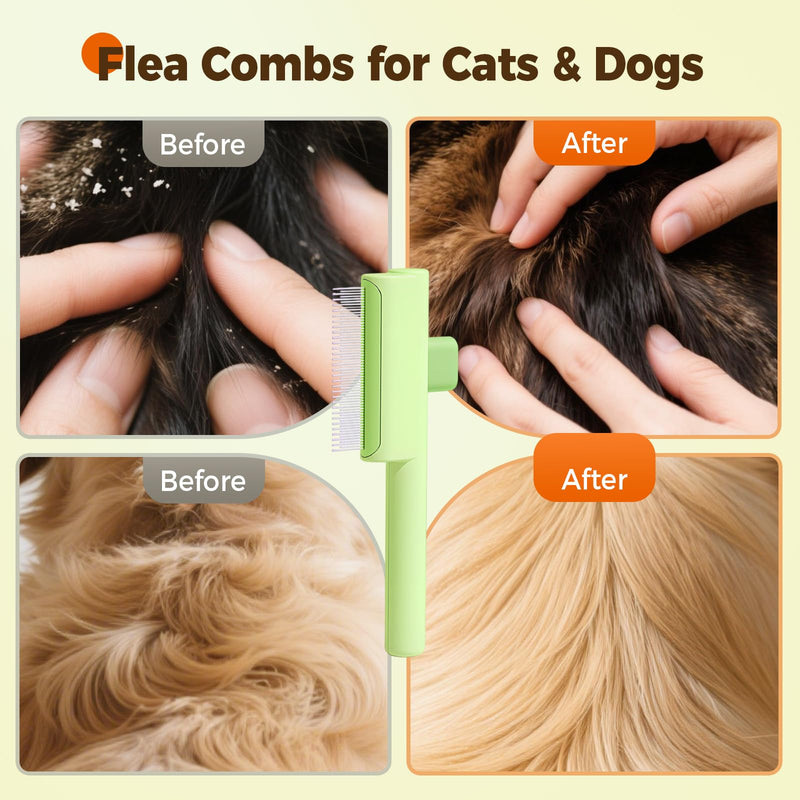Pet Hair Removal Comb Flea Combs for Cats and Dogs, Pet Flea Comb Grooming Brush with One-Click Release Button, Dog Cat Deshedding Brush for Short & Long Hair (Blue & Green) Blue & Green - PawsPlanet Australia