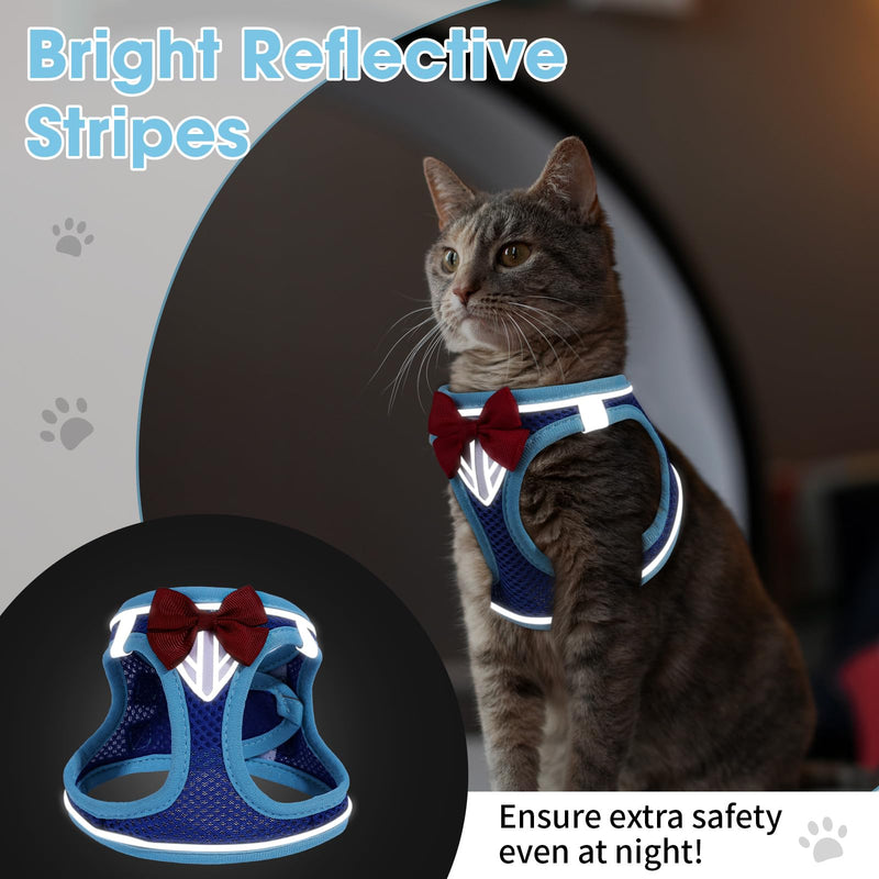 Cat Vest Harness and Leash Set for Walking, Escape Proof, Adjustable Kitten Harness, Breathable Mesh with Reflective Strips, Detective Conan-Inspired Design, Blue, Medium M - PawsPlanet Australia