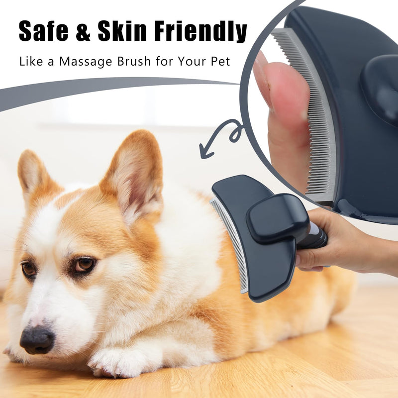 HOP Dog Deshedding Brush for Short Haired Dogs Cats Pets Professional Deshedding Tool Anti-Slip Handle & Detachable Head Highly Effective Deshedder Grooming Home of Paws (Dark Blue_L) Dark Blue_L - PawsPlanet Australia