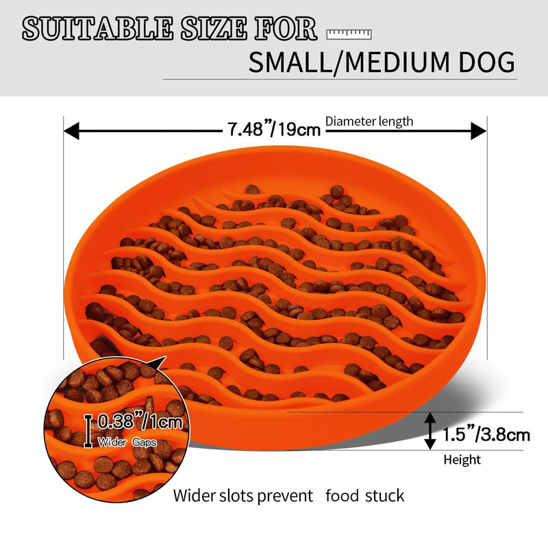 Slow Feeder Dog Bowls, Silicone Food Bowl Anti-Gulping, Pets Puppy Slow Feeder with Suction Cups, Dishwasher Microwave Safe for All Small Medium Dogs, Wave Design Orange - PawsPlanet Australia