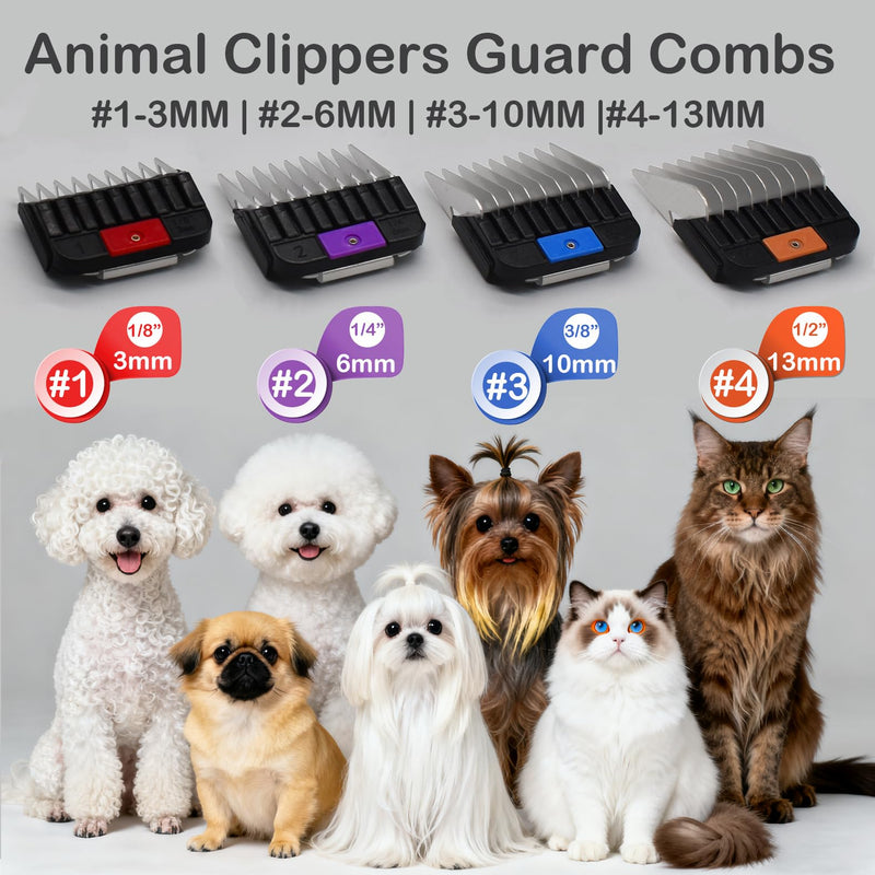 4 Pieces Animal Clippers Stainless Steel A5-Style Replacement Attachment Guide Guard Combs, 3/6/10/13mm 1/8" 1/4" 3/8" 1/2" Compatible with Wahl KM2/5/10 Andis AG BG Oster A5/A6 Pet Cat Dog Groomers