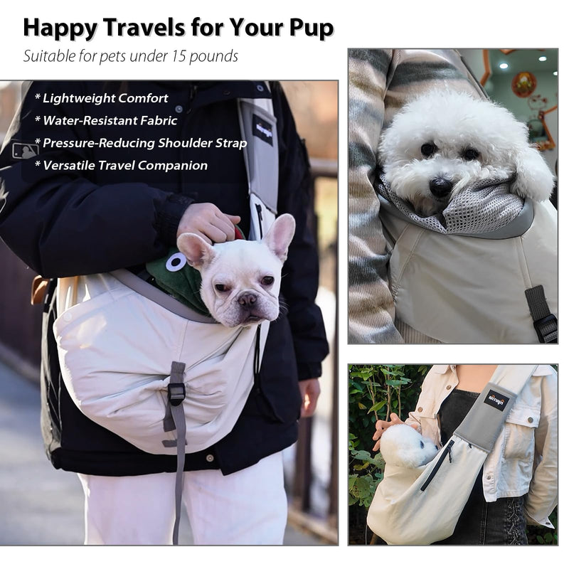 NATUYA Dog Sling Carrier for Small Dogs, Lightweight Cozy Puppy Carrier with Zip Pockets Adjust Strap, Size Adjustable, Double Safety, Hands-Free Travel Carrier for Pet Under 15lbs - PawsPlanet Australia