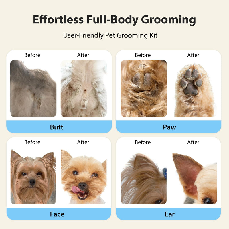 Dog Grooming Kit, Dog Clippers for Grooming for Thick Curly Coats, Professional Pet Hair Shaver Paw Trimmer Cordless Rechargeable Low Noise for Dogs Cats Animals Face Ear Blue - PawsPlanet Australia