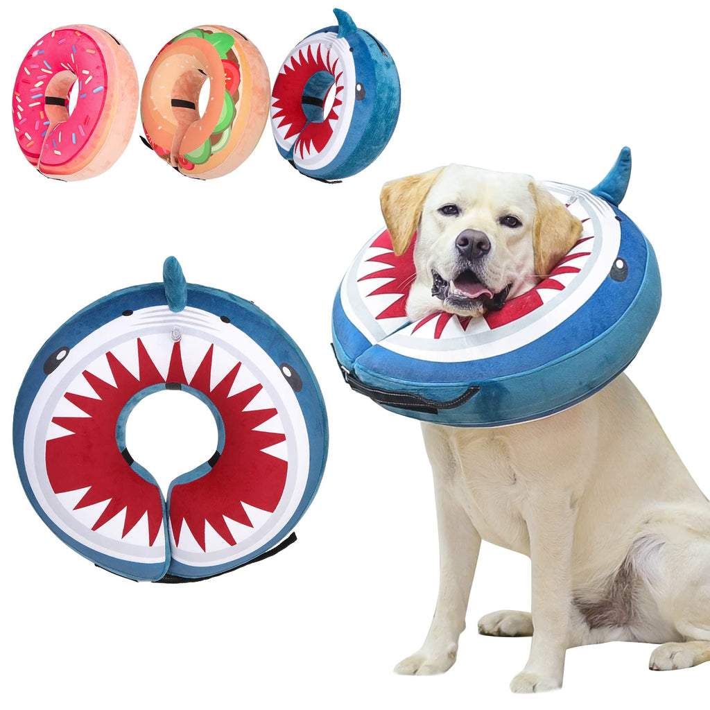 BEAUTYZOO Dog Cone Alternative After Surgery for Large Medium Small Dogs, Soft Inflatable Cone Collar for Dogs Cats, Dog Neck Donut E Collar Dog Recovery Collar to Stop Licking, Shark Blue, L L(Neck:16"-18") Shark Donut