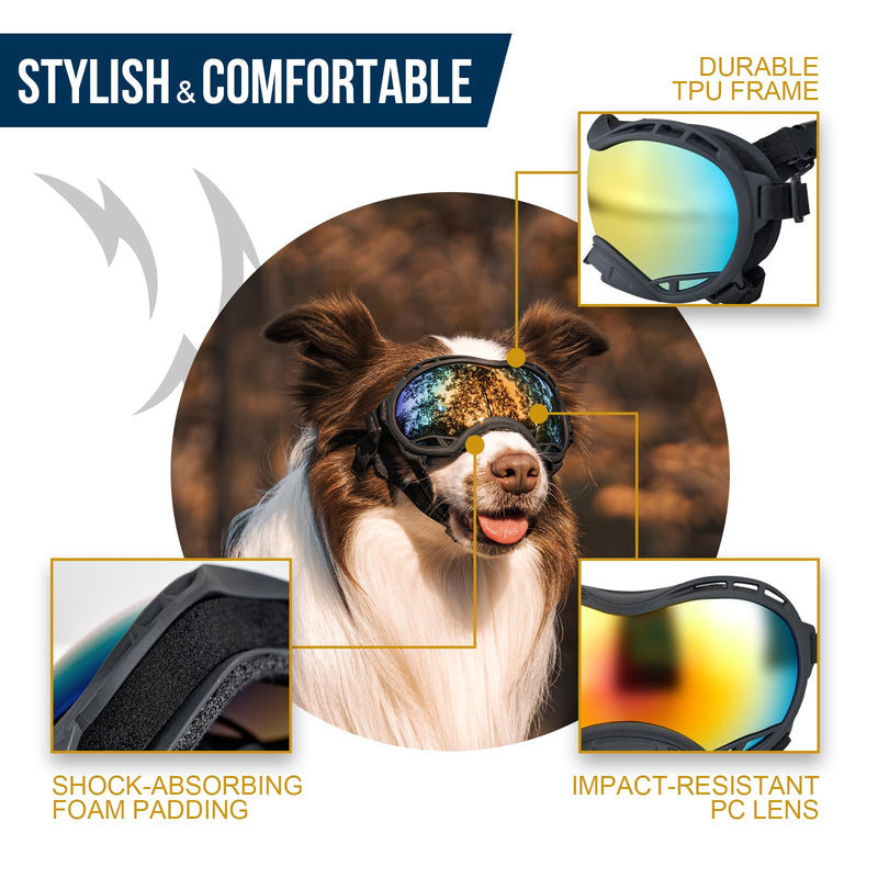 OneTigris Dog Goggles, Dog Sunglasses for Large Dogs with Adjustable Strap UV Protection, Windproof, Suitable for Medium Large Breed, Dogs Eyes Protection (Medium) - PawsPlanet Australia