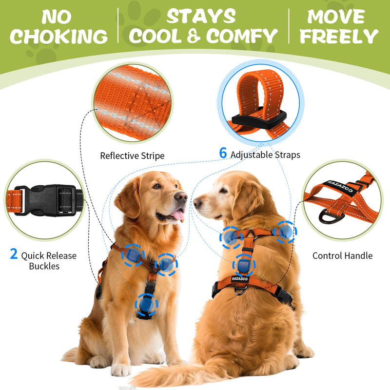 No-Pull Harness,Y-Shaped Design,Buckle-Neck Balance Harness with Reflective Stitching, Ideal for Dog Training and Night Walking, Padded Handle, Durable High-Tensile Nylon-Orange-M Orange M - PawsPlanet Australia
