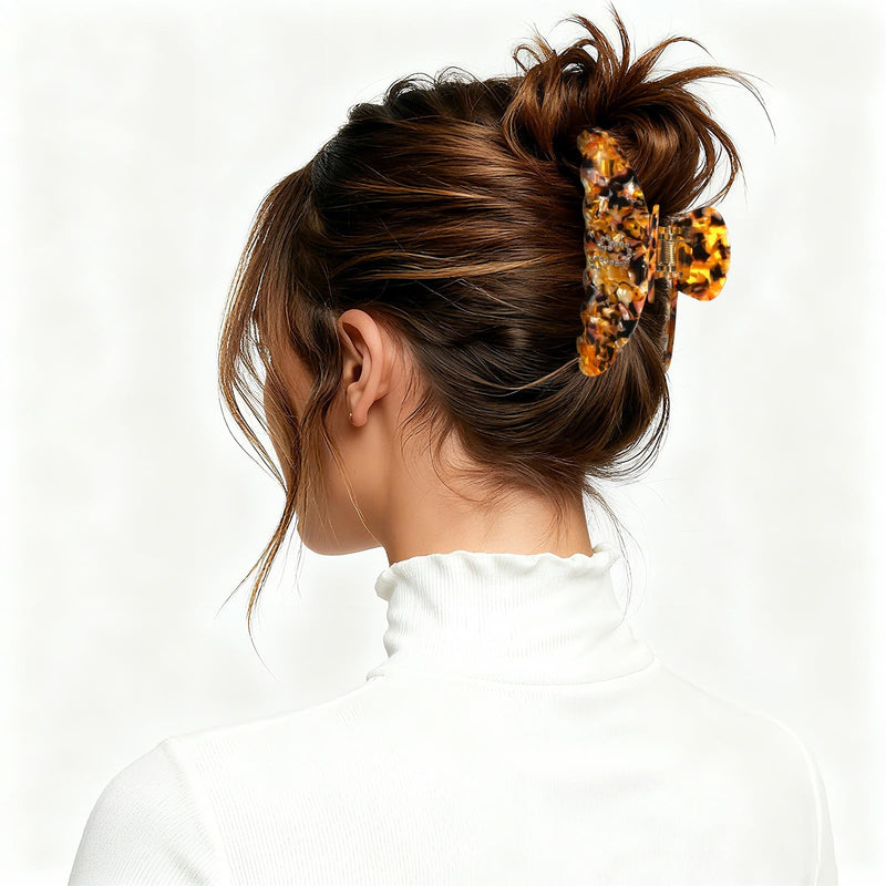 Night's Dream 1564 Zodiac Hair Claw Clips for Women - Premium Acetate Rhinestone Constellation Jaw Clips - Non-Slip Strong Hold for Thick Hair - Astrology Birthday Gifts (Leo, Large) Golden And Orange Marbled 1 Count (Pack of 1)