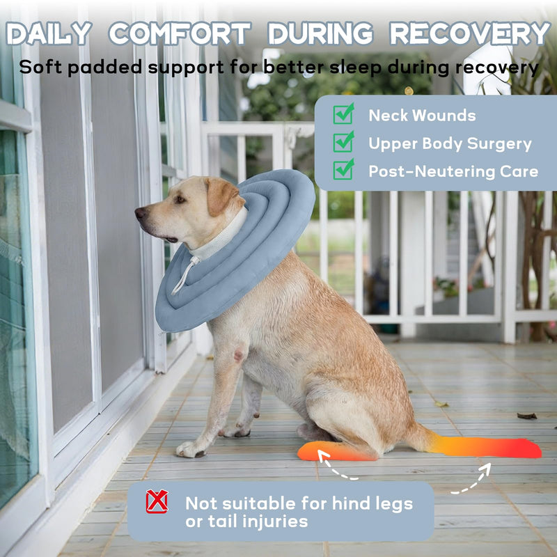 Dog Recovery Collar for Neck & Upper Body Wounds, Soft Donut Elizabethan Collar Alternative, Waterproof Dog Neck Protection with Drawstring, Comfortable Post-Surgery Collar, Dusty Blue XXL