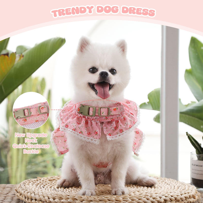 Dog Dress for Small Dogs,Cute Floral Girl Female Dog Dress Harness, Easy Walk Dogs Harness and Leash Set, Spring Summer Cat Puppy Outfit Clothes for Chihuahua Yorkshire, Pink L Large Rose Red - PawsPlanet Australia