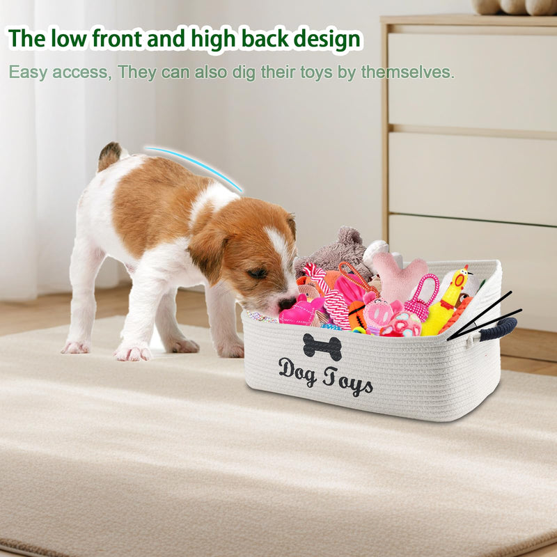 Dog Toy Basket-100% Cotton Rope Dog Toy Bin for Living Room Area-Trapezoid Pet Toys Box with Sturdy Handle-Puppy Bed-Dog Stuff Organizer for Toys,Collar,Leash,Blanket-Chew Proof-Beige 1pack Beige