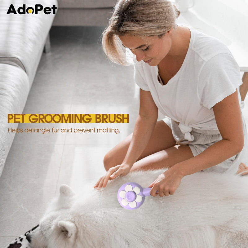Self-Cleaning Pet Grooming Brush Soft Silicone Bristles, Flower Design for Cats and Dogs – Easy to Use & Gentle Care (Purple)