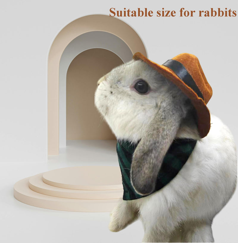 Cute Rabbit Cowboys Hat and Scarf Set, Funny Rabbits Pet Cowboy's Hat Scarf Outfits, Rabbits Dog Cat Pets Halloween Costume Hats Clothes Bunny Stuff Gifts Supplies Accessories (Coffee-Green Grid) Coffee-Green Grid