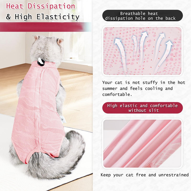 BAMY Cooling Cat Recovery Suit Adjustable Kitty Sterilization Costume Summer Pet Surgery Wear Weaning Clothes Anti-Licking (Pink, L) Pink