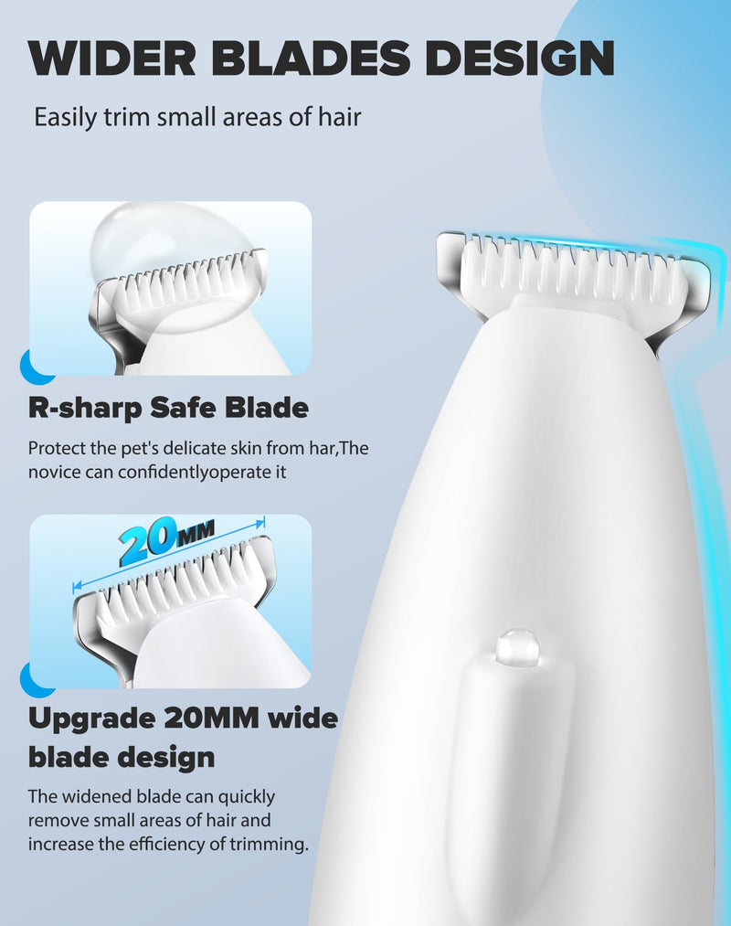Dogs Paw Trimmer, 2 Speed Low Noise Dog Clippers for Grooming, Cordless Rechargeable Dog Hair Trimmer with LED Light, Widen Blade Cat Pet Hair Shaver for Paws, Eyes, Ears, Face, Rump (White) White