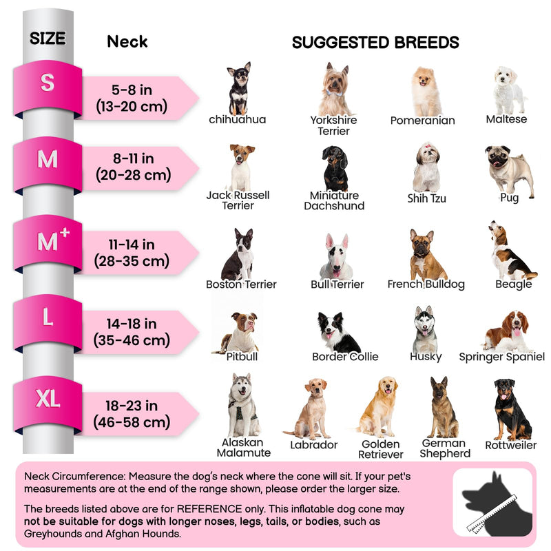 BARKLESS Inflatable Dog Cone, Protective Dog Surgery Collar to Stop Licking Biting Wounds, Patented Soft Donut Cone with Clear Shield, Adjustable Blow-up Collar for Surgery Recovery (Pink, S) Pink S (Neck: 5"-8")