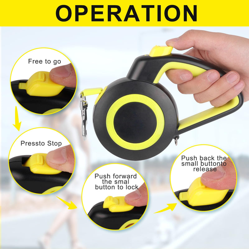 16Ft Retractable Dog Leash Lightweight Leash for Small Medium Dogs/Cats Up to 44lbs,One-Handed Brake,Stainless Steel Spring,Featuring Reflective.(Black-Yellow) Black-yellow - PawsPlanet Australia