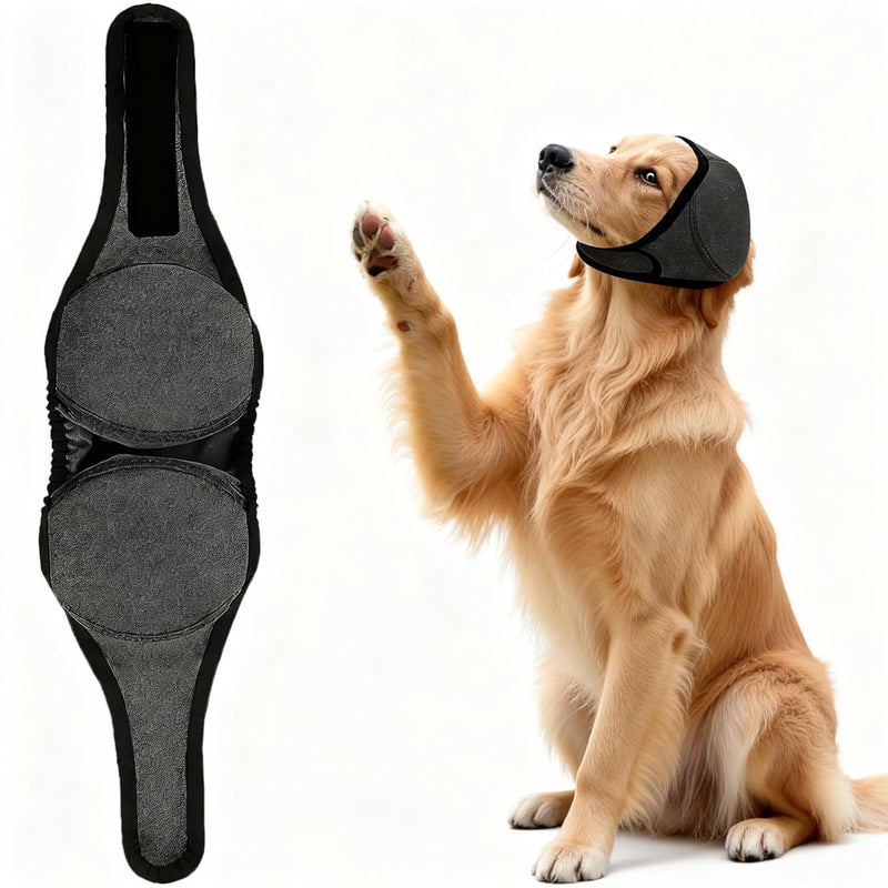 Grey Dog Ear Defenders Snood, Noise-Reducing Ear Protectors for Fireworks & Grooming, Stretch Calming Head Cover 17.7"–23.6" for Small to Medium Dogs L