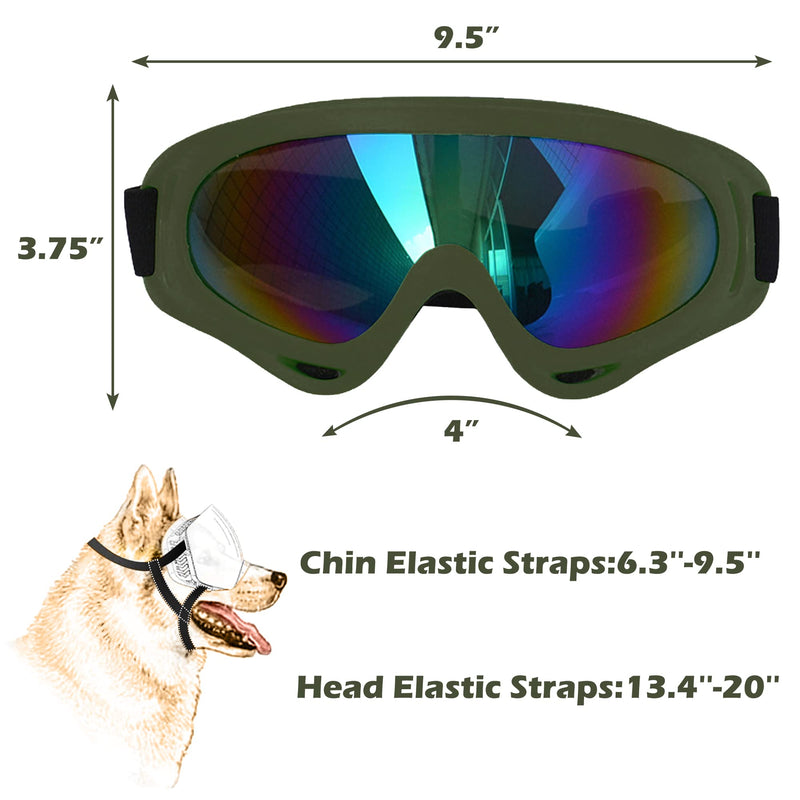 Large Dog Sunglasses, Dog Goggles with Adjustable Strap UV Protection Winproof Dog Puppy Sunglasses, Suitable for Medium-Large Dog Pet Glasses, Dogs Eyes Protection Army Green Frame&Colorful Lens&L - PawsPlanet Australia