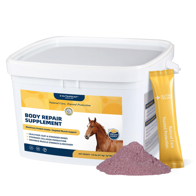 Body Repair Supplement for Horses, Amino Acids for Muscle Recovery, Protein Support & Performance-100 Day Supply Big Tub