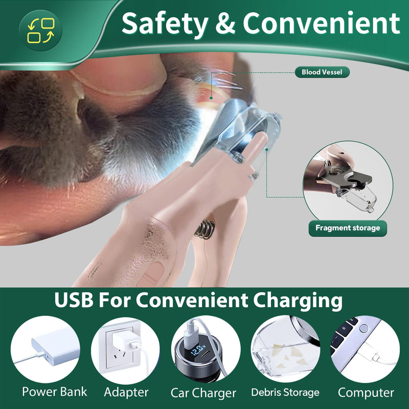 2 in 1 Dog Nail Clippers & Cat Nail Clippers Trimmers for Large Medium Small Dogs Cats Claw Trimmer Quick Sensor and Safety Guard USB Rechargeable Dogs Nail Trimmer with Catcher & 2 LED Lights Pink