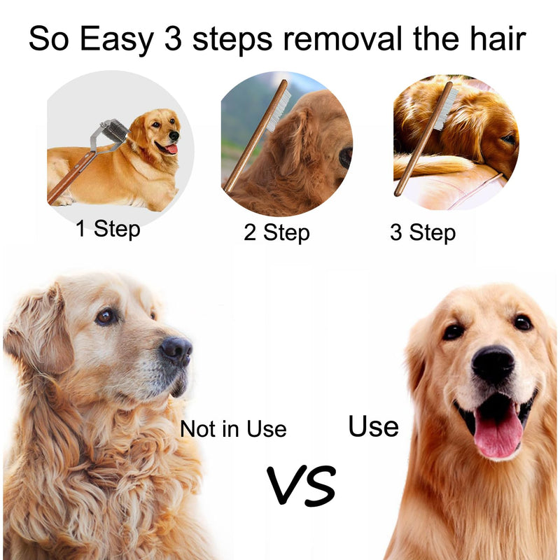 Undercoat Rake for Dogs and Cats, Pet brush for Dematting Comb, Pet Grooming Combs For Long-Haired & Short-Hair, Removes Dander, Dirt, and Detangles,With Wooden Handle 3 pack. - PawsPlanet Australia