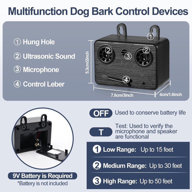 Anti Barking Devices for Dogs, Ultrasonic Dog Bark Control Devices with 3 Modes, 50FT Bark Box Dog Barking Deterrent Devices, Dog Barking Silencer Indoor & Outdoor Safe S 1pcs Black - PawsPlanet Australia