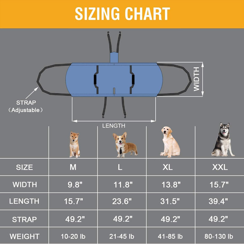 COODEO Dog Carry Sling, Emergency Backpack Pet Legs Support & Rehabilitation Dog Lift Harness for Nail Trimming, Dog Carrier for Senior Dogs Joint Injuries, Arthritis, Up and Down Stairs X-Large Blue - PawsPlanet Australia