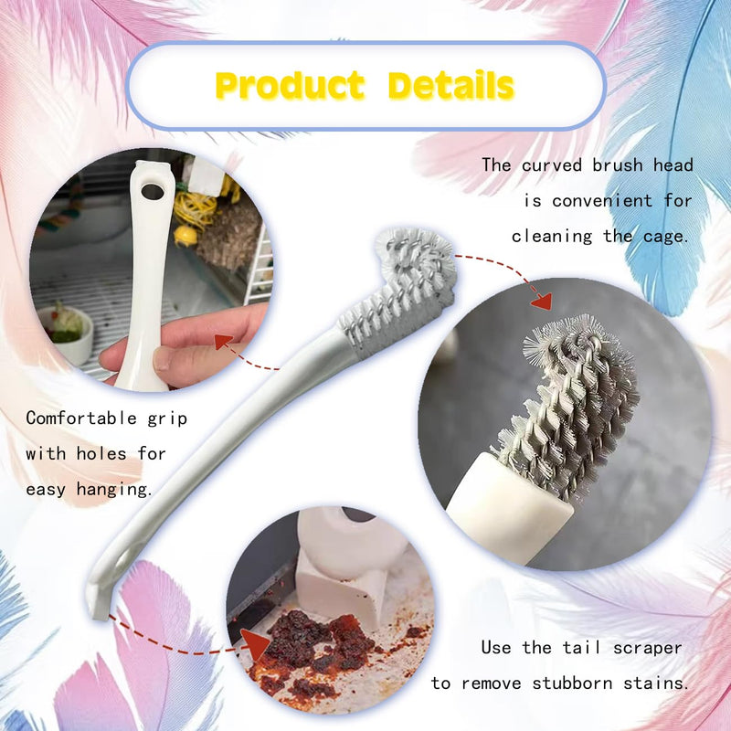 2-in-1 Bird Cage Cleaning Brush & Poop Remover with Long Handle – Scraper, Curved Brush for Parrot Cages, Kennels, and Perches – Rust-Resistant Pet Habitat Cleaning Tool (2 Pcs) (Grey+White) Grey+white - PawsPlanet Australia