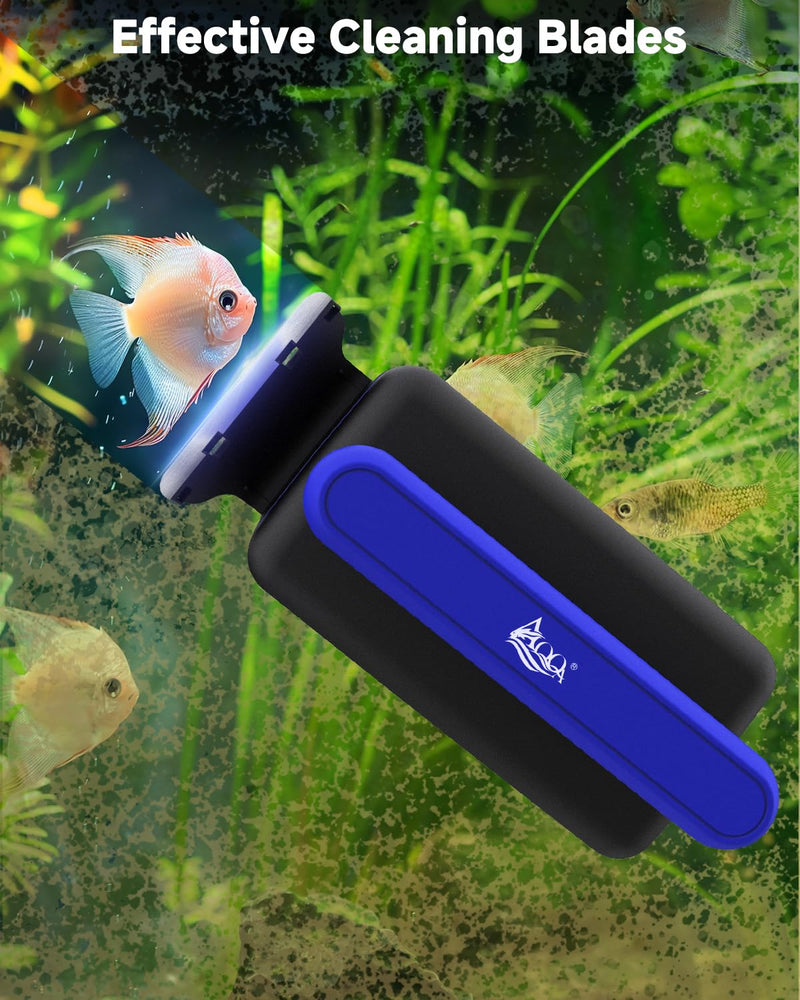 AQQA Magnetic Aquarium Fish Tank Glass Cleaner, Dual-Blades Algae Scraper Glass Cleaner Scrubber, Double Side Floating Aquarium Magnetic Brush for 0.2-0.4 Inch Thick Glass Aquariums Tank (M) Medium