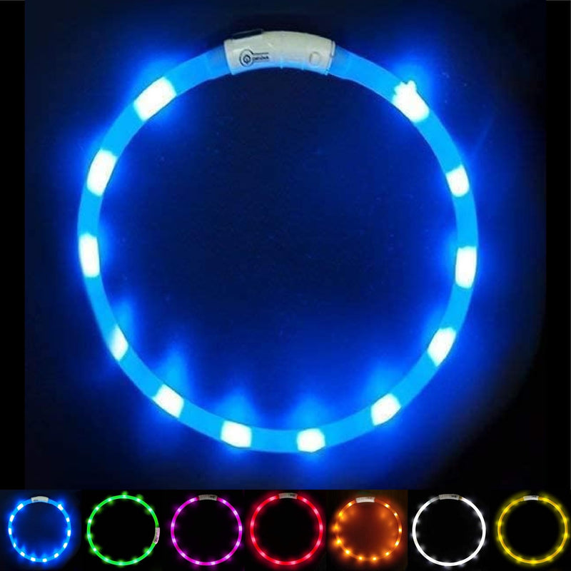 PetSol Light Up Dog Collar Blue - Extra Bright LED Collar - USB Rechargeable - Cut to Fit (20cm to 70cm) with Static or Flashing Mode - Weatherproof, Easy Clean, High Visibility & Full Guarantee - PawsPlanet Australia