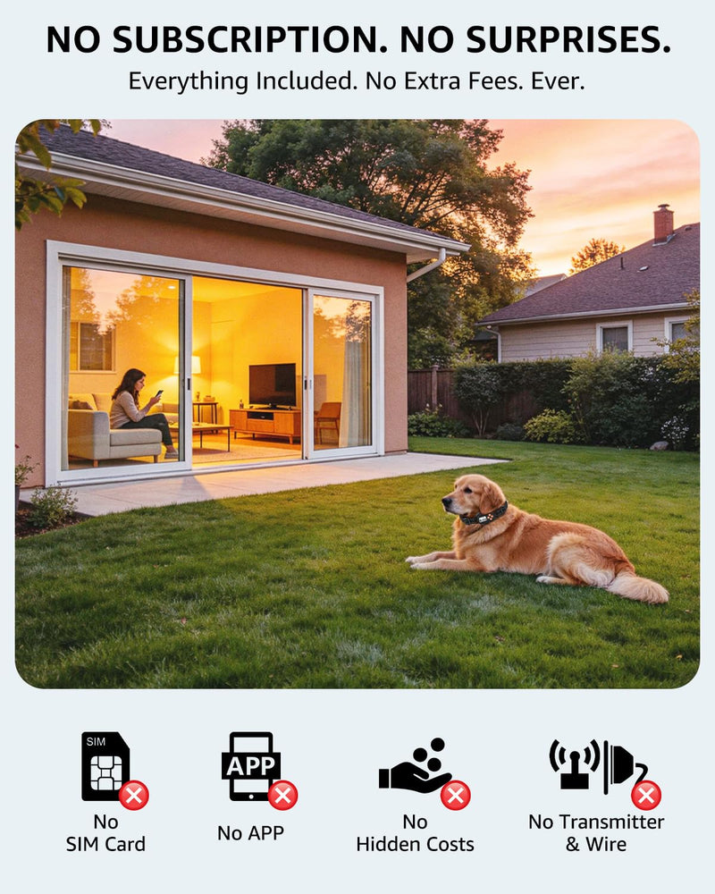 GPS Wireless Dog Fence with No Subscription, 25-999yards Adjustable Boundary, IPX7 Waterproof, Beep Vibration Shock Correction, Outdoor Use, for Dogs Over 18 Lbs