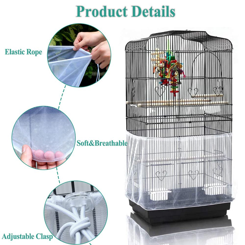 ASOCEA Bird Cage Seed Cather,Universal Adjustable Birdcage Cover Skirt Nylon Mesh Netting Parrot Parakeet Macaw African Round Square Cages Cover White - PawsPlanet Australia