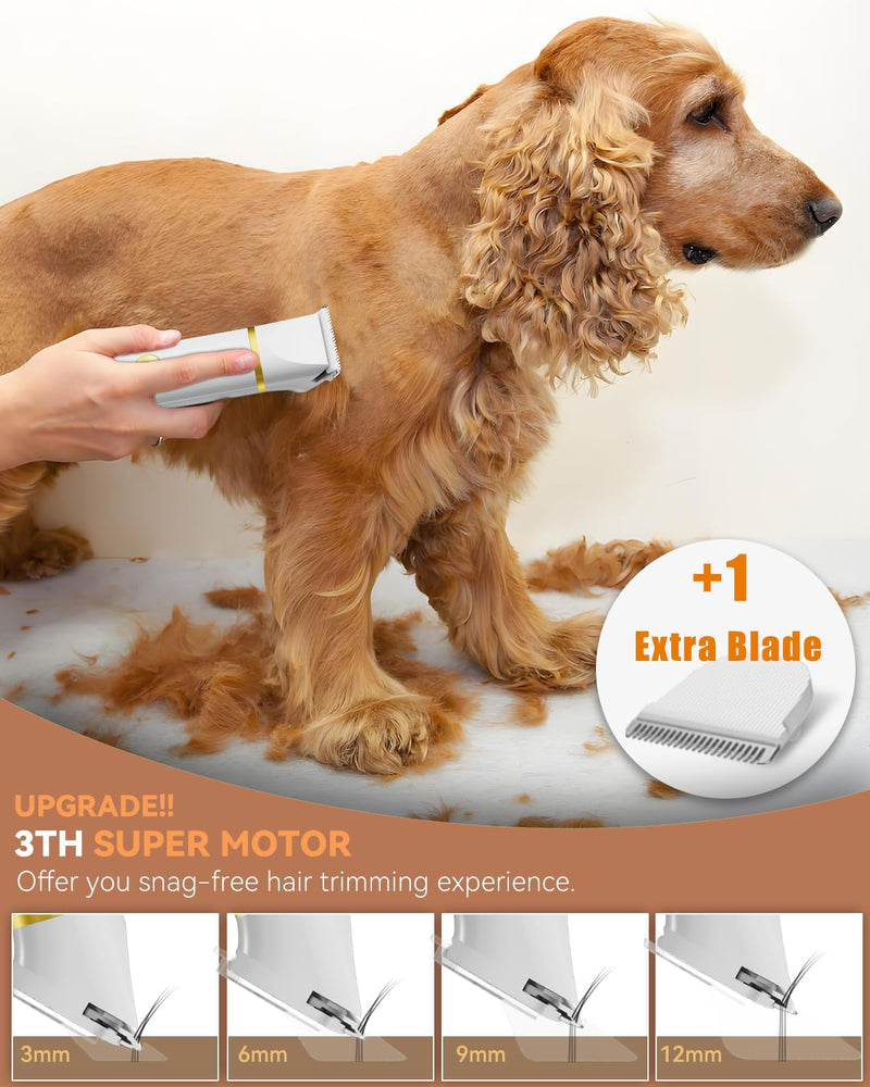 Dog Grooming Kit with Paw Trimmer, All-in-One Low Noise Electric Rechargeable Small Quiet Pet Clippers Foot Dog Hair Shaver with Stainless Steel Scissors and Comb for Dogs at Home White - PawsPlanet Australia