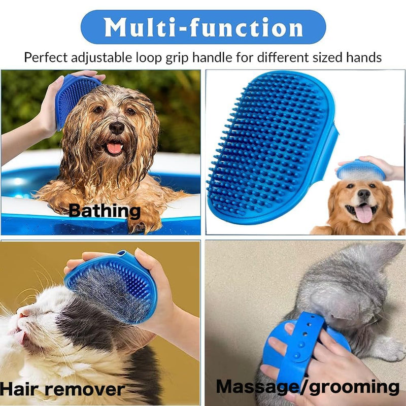 3PCS Dog Bath Brush, Dog Shampoo Brush Dog Scrubber for Bath, No Slipping Pet Shower Grooming Massaging Washing Brush with Adjustable Ring Handle for Short & Long Haired Dogs/Cats (Blue) Blue - PawsPlanet Australia