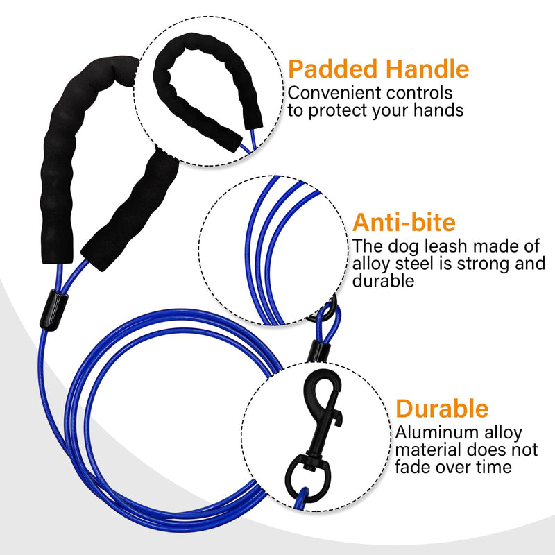 Heavy Duty Dog Leashes with Chew Proof and Comfortable Padded Handle 4/5/6 FT, Steel Metal Safety Lead Rope with Retractable Buckle for Large or Medium Dogs Walk and Train -Blue(4FT) 4FT A24002 Blue - PawsPlanet Australia