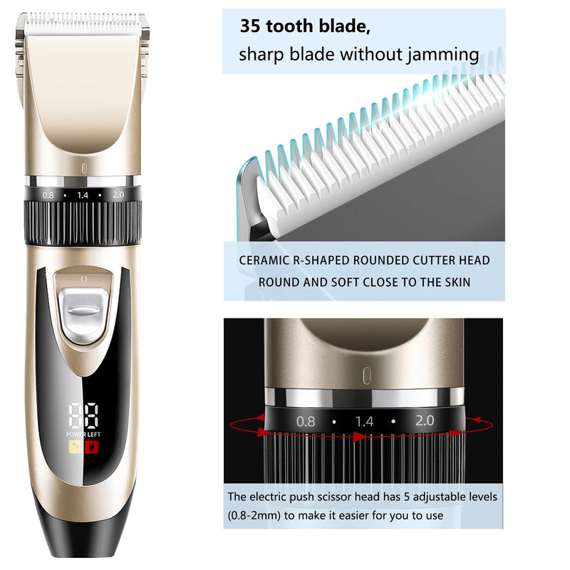 Professional Cordless Dog Clippers for Thick Coats – Low Noise Rechargeable Pet Grooming Clipper with Ceramic Blades, LED Display, Fast Charging for Dogs, Cats, All Pets (Grooming Kit) - PawsPlanet Australia